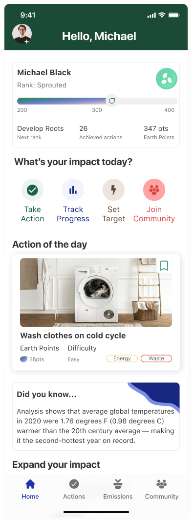 Earth Hero homepage after redesign
