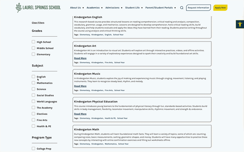Course catalog filtering interaction demo