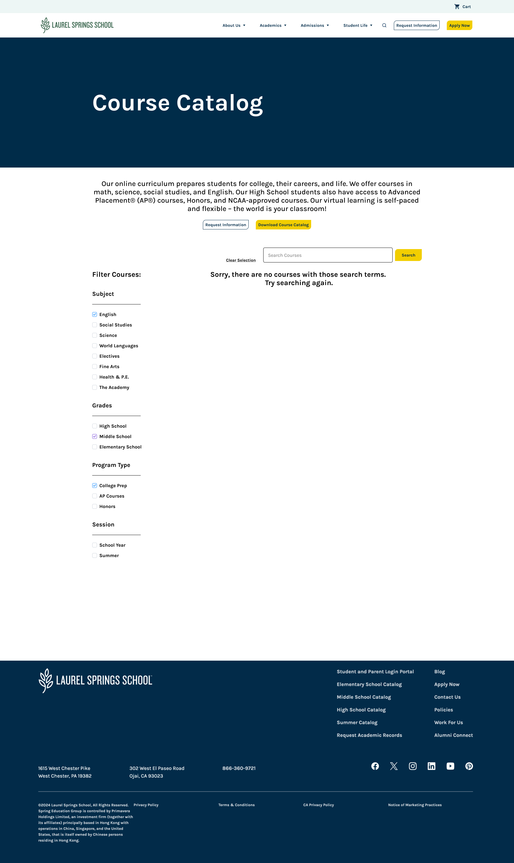 Course catalog empty state