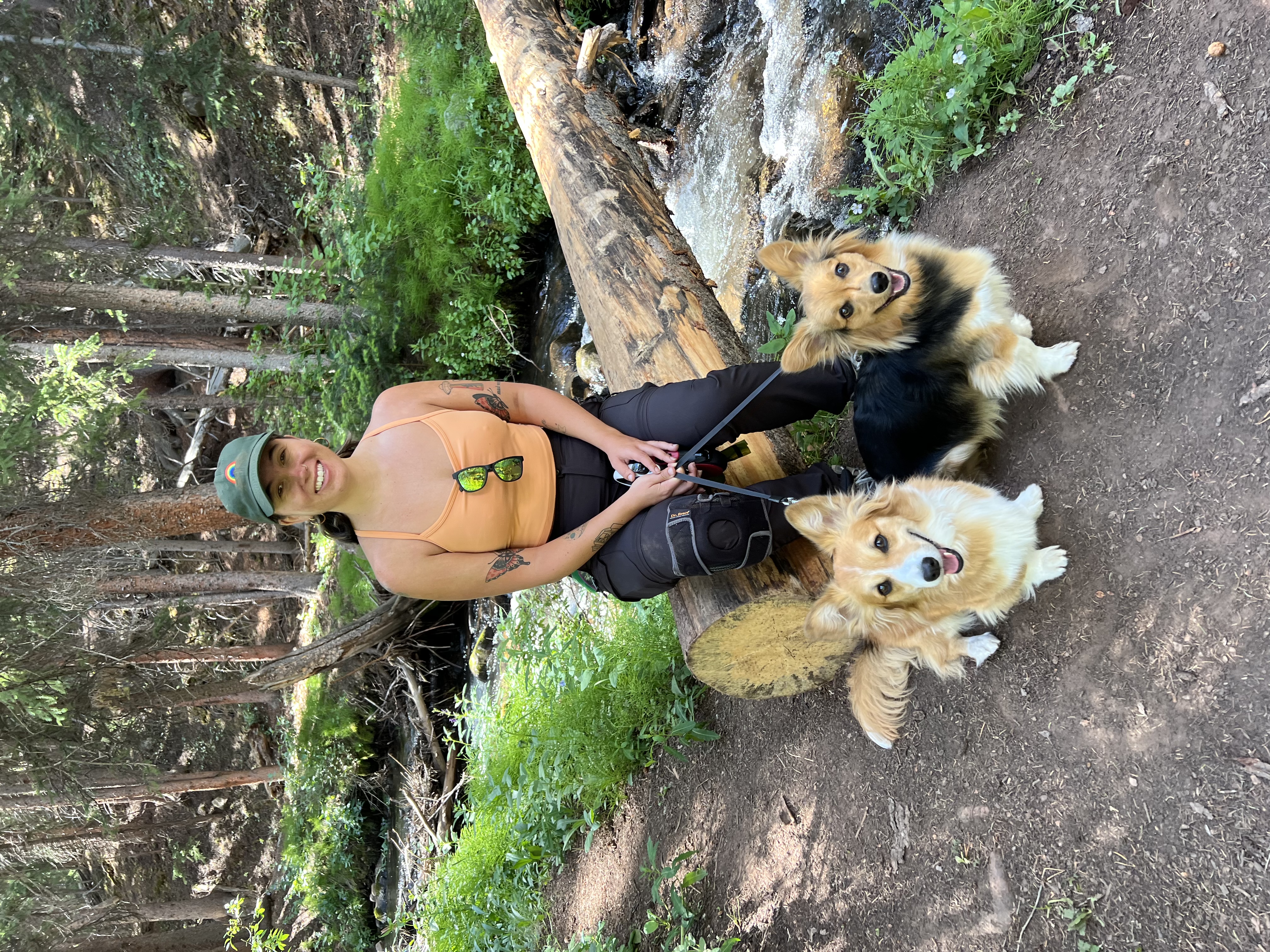 Alix with her two corgis